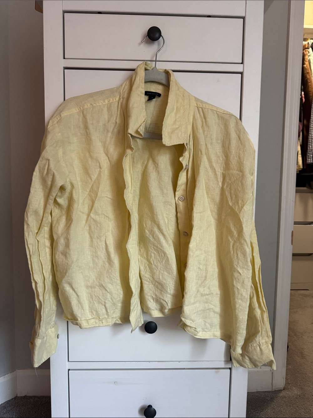Ann Taylor Pale Yellow Button-Down Linen Shirt